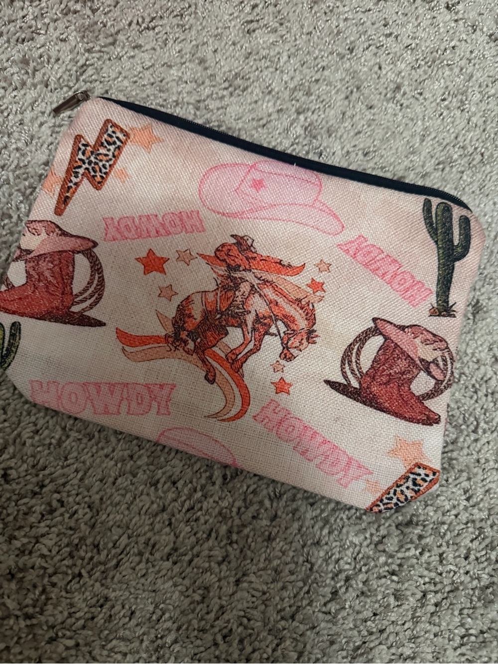 Cowgirl Print Zip Pouch in Light Pink